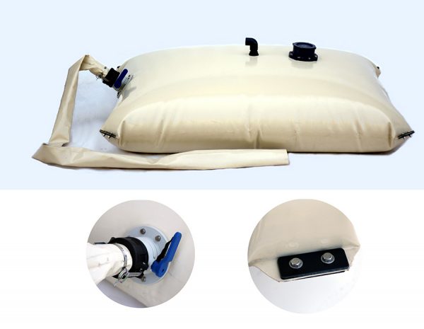 Pillow water tank with metal pads in corners